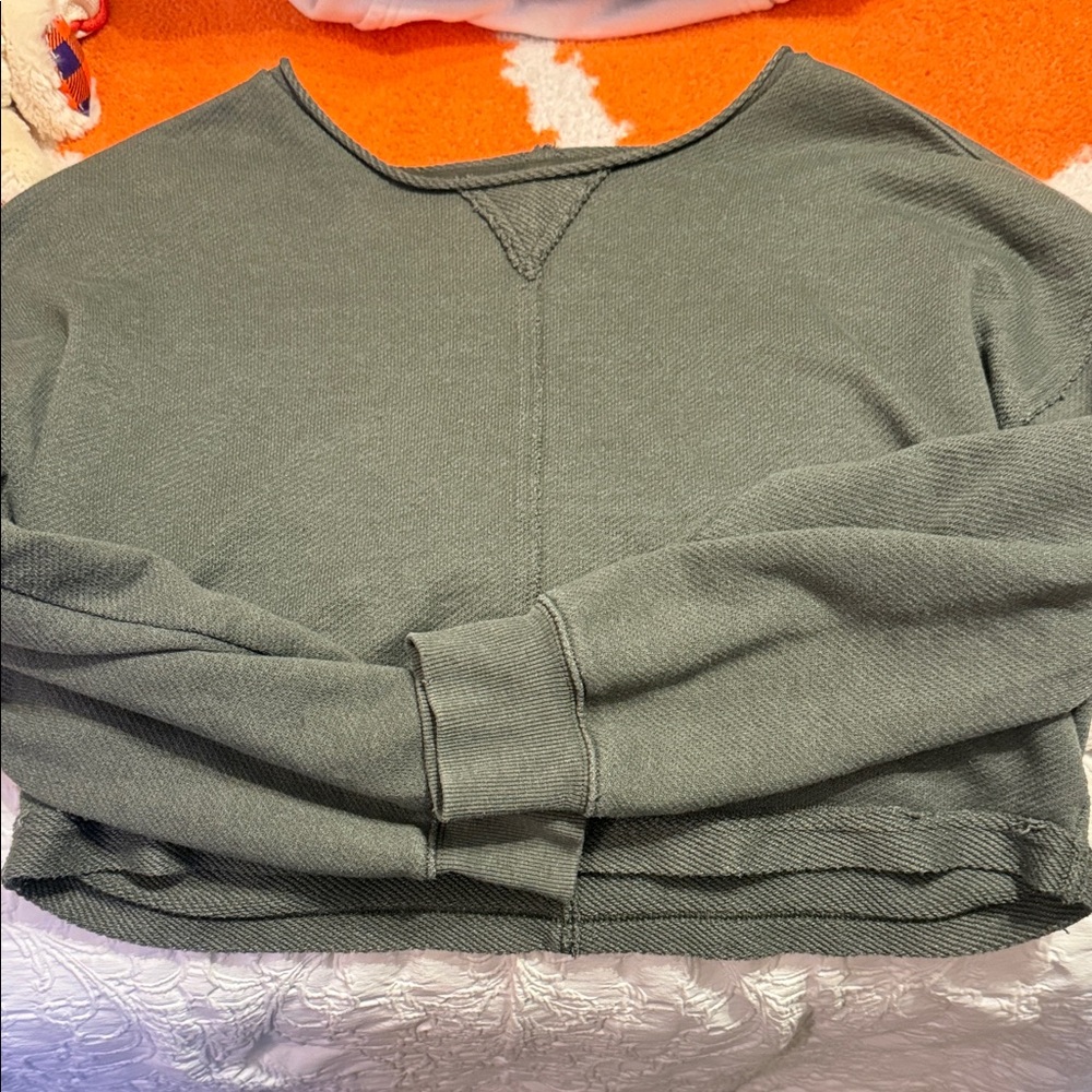 Aerie Women's Green Charcoal Crew Neck Sweater